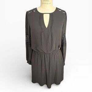 Express Black Long Sleeve Dress with Lace Accents Elastic Cinched Waist Size M